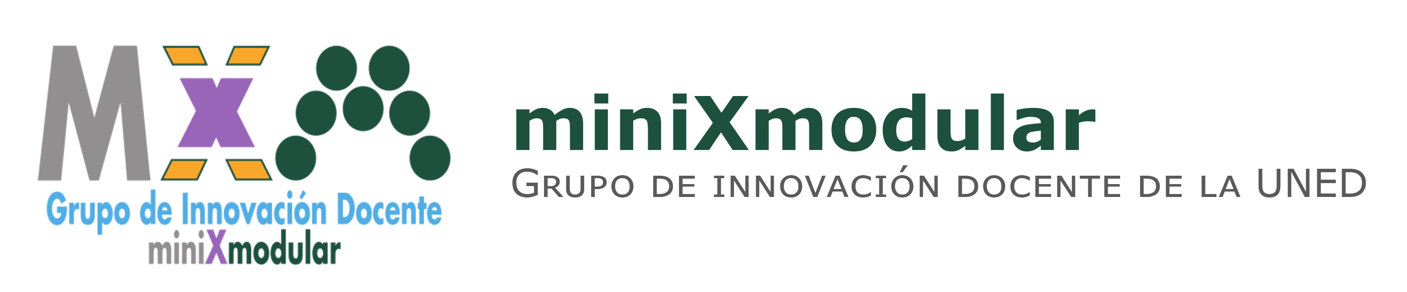 Logo de miniXmodular junto al texto "miniXmodular, Grupo de innovación docente de la UNED"